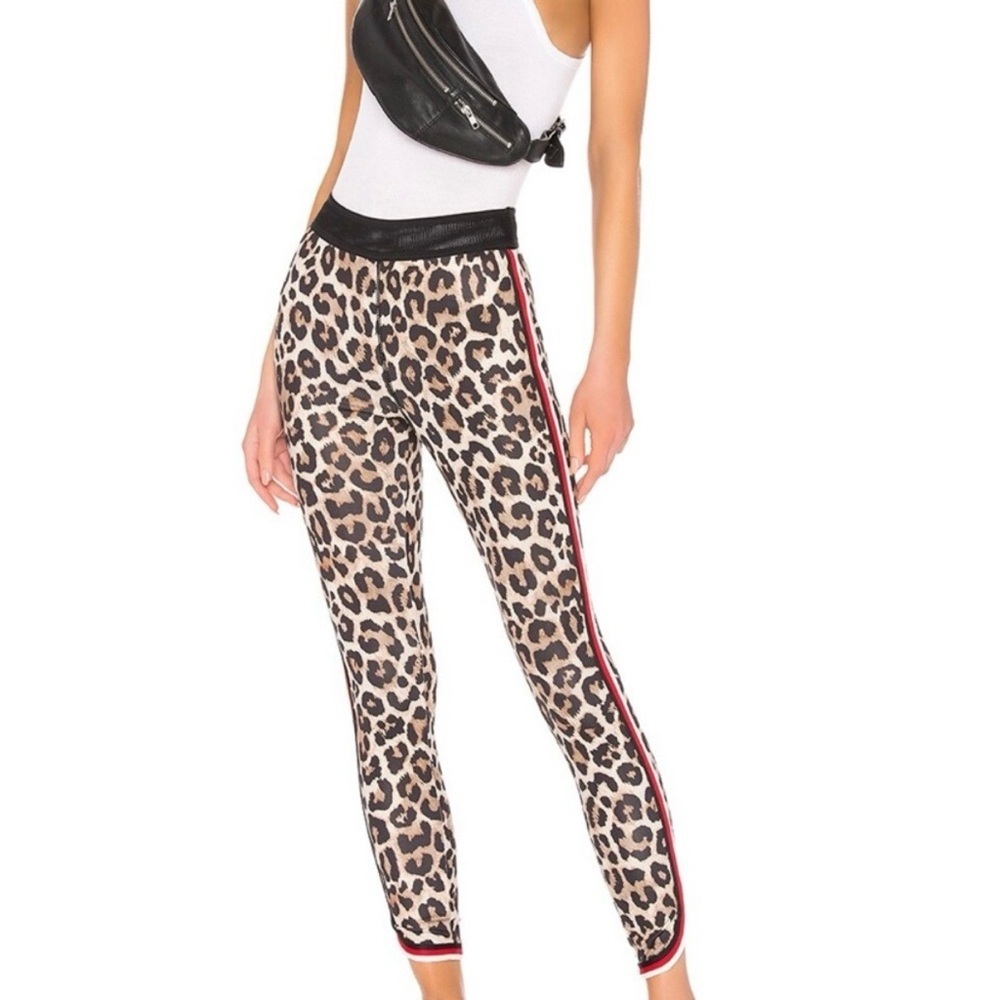 Pam & Gela Leopard Print Track Pants Red White Side Stripe Size Large